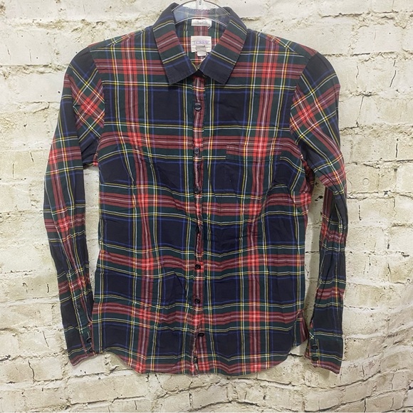 J Crew Red Green Plaid Cotton Perfect Fit Button Up - Picture 1 of 5